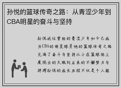 孙悦的篮球传奇之路：从青涩少年到CBA明星的奋斗与坚持